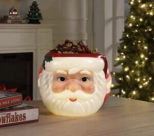 Mr Christmas 12" Lighted Santa Blow Mold Candy Bowl Retro Christmas Decor Viral